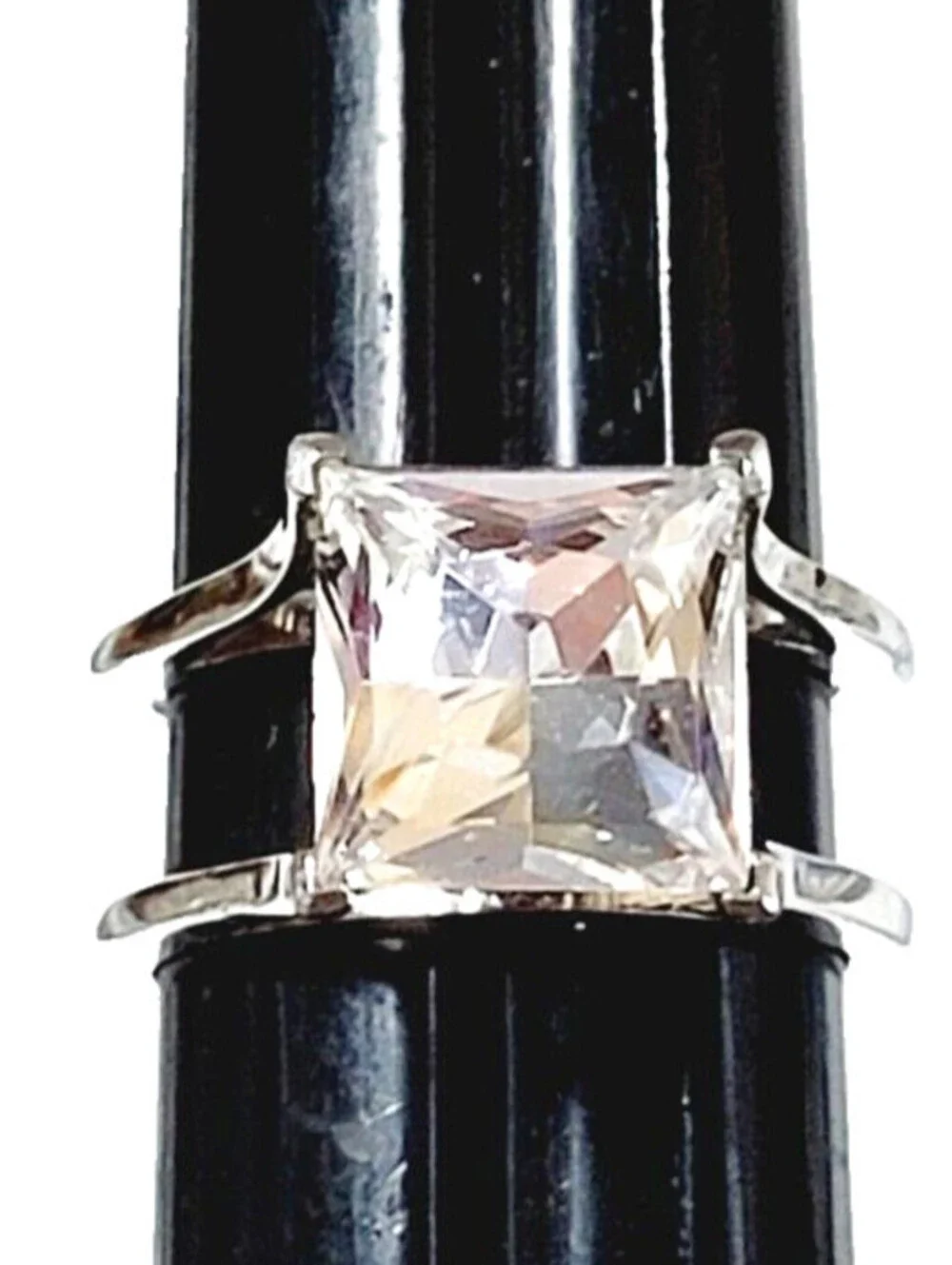 Marquis-Cut Double Band Glass Ring Size 7 Silver-tone Statement r-